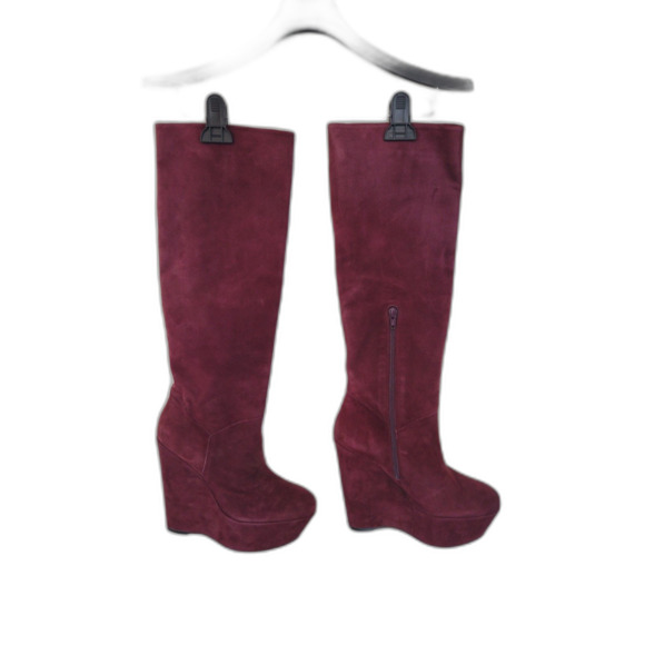 Stuart Weitzman Demiswoon BORDEAUX Burgundy Knee High Wedge Boots - Picture 1 of 3